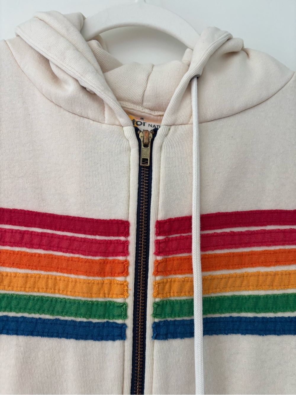 Aviator Nation Cream Zip Hoodie with Rainbow Chest Stripes - Picture 3 of 5